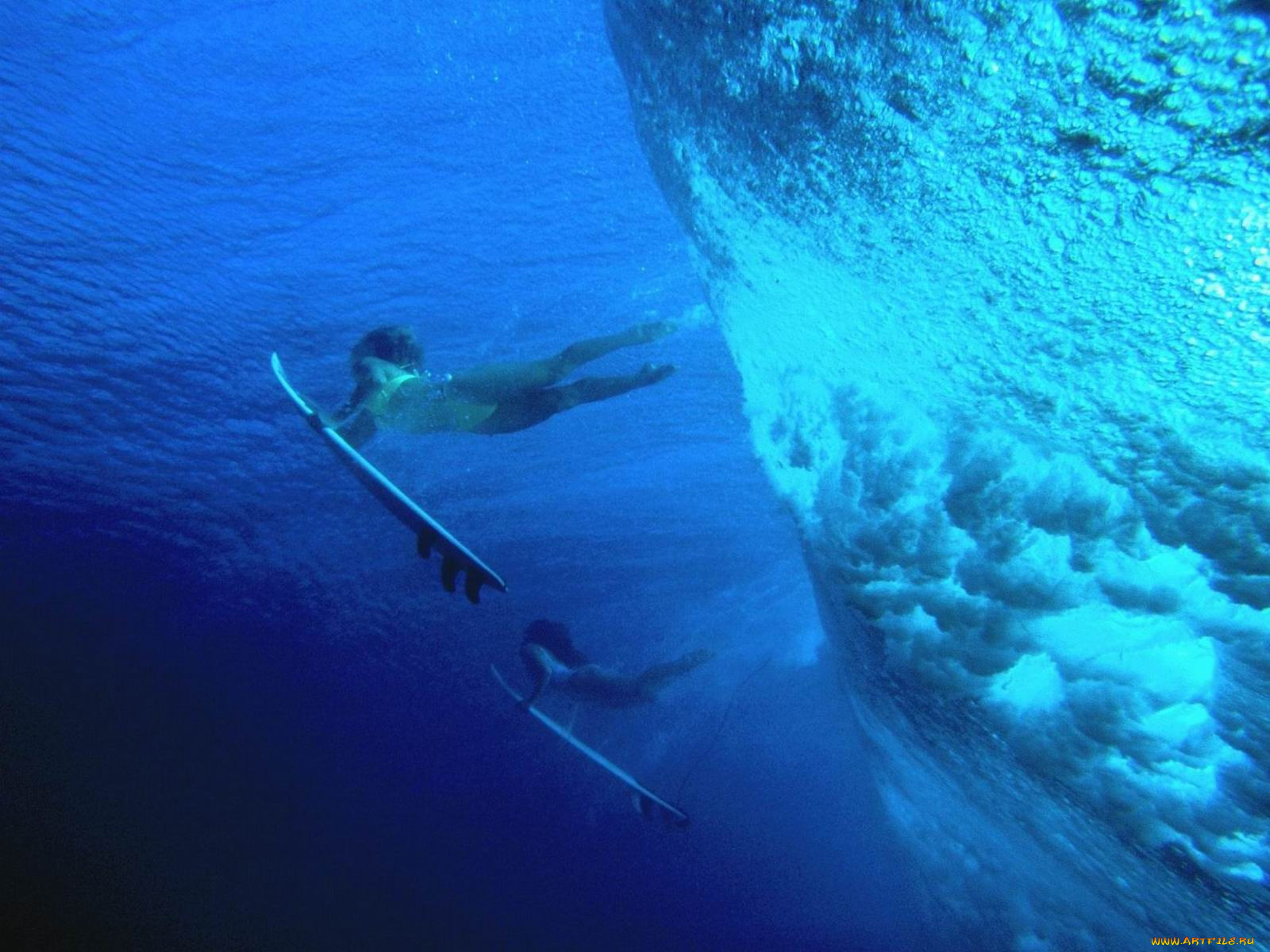 surfer, girls, duck, diving, , 